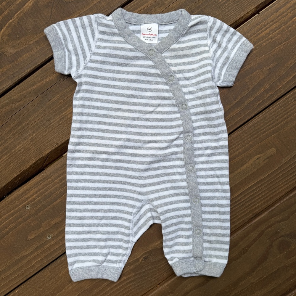 Hanna Andersson - White and Grey Striped Romper
